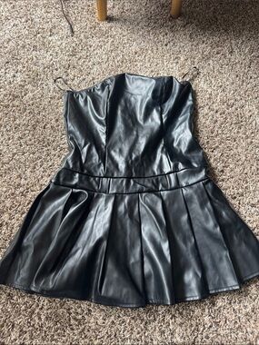 Moon Goddess Boutique Black Faux Leather Mini Dress